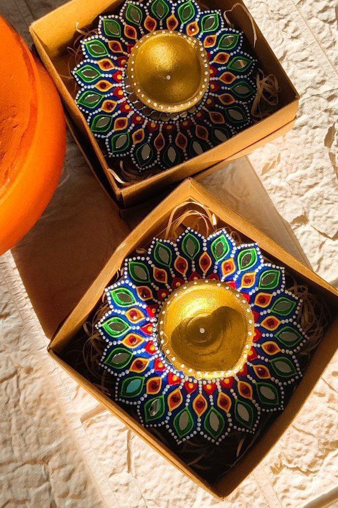 diya with mandala patterns