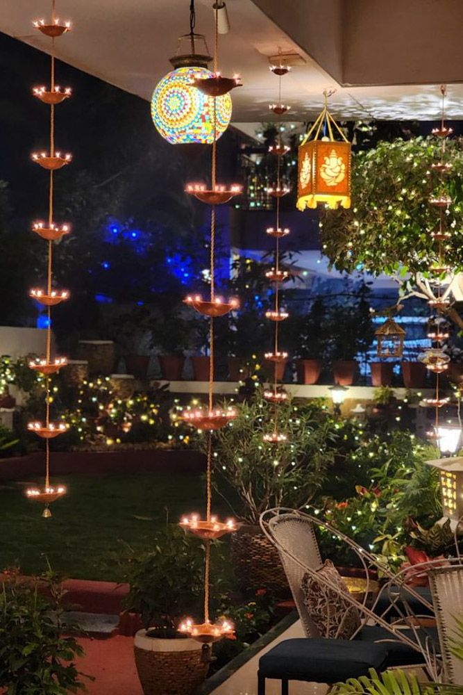 deocative diyas hung outside home