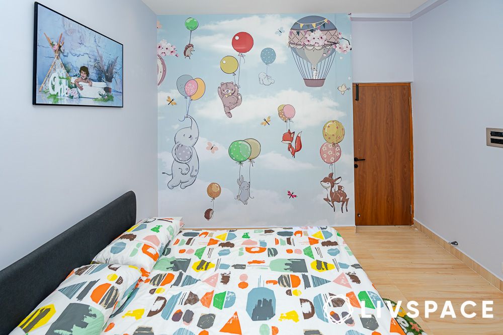 3bhk villa interiors in isha blooms venture hyderabad blue kids room wallpaper