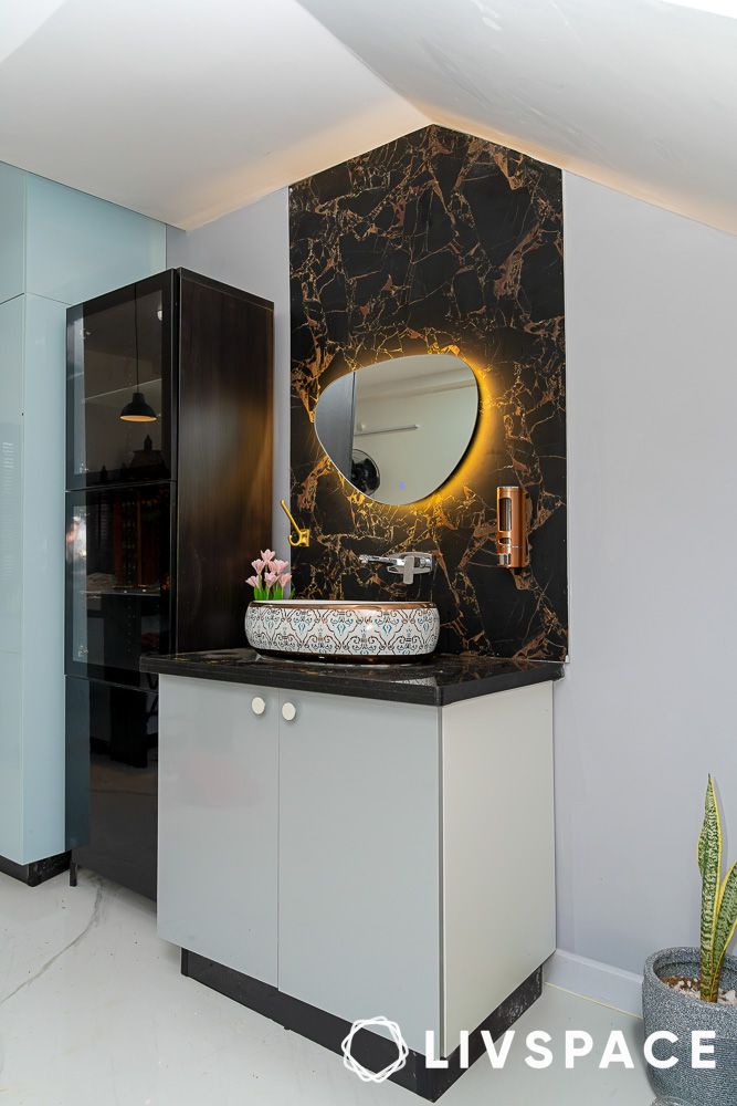 3bhk villa interiors in isha blooms venture hyderabad common sink unit