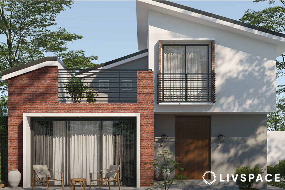 outside colour of indian simple house brick red grey and white