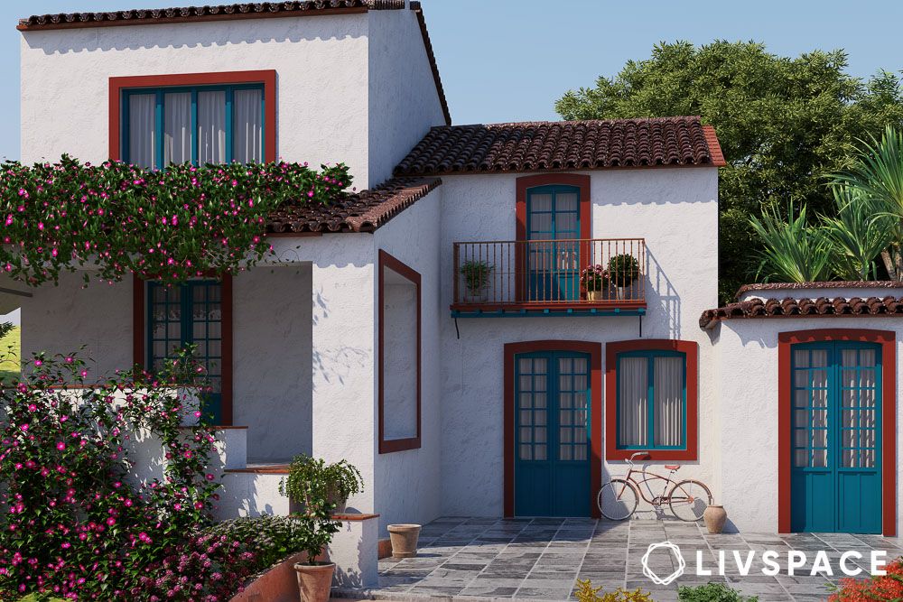 attractive indian simple house colour combination outside white blue and red