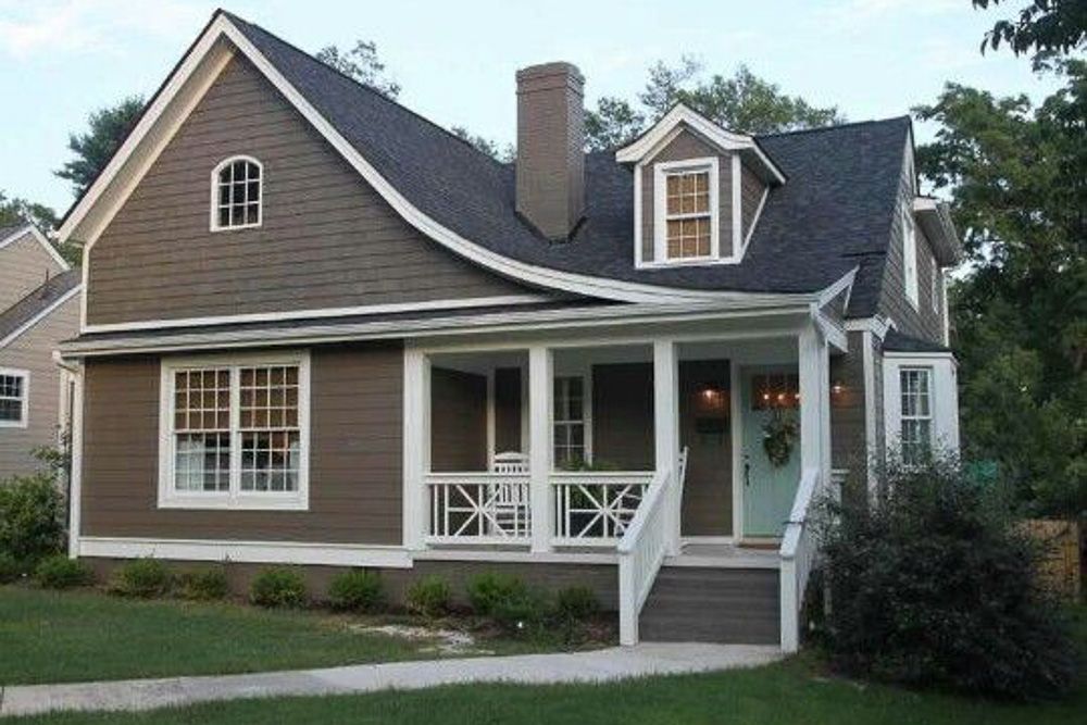 exterior chocolate grey with white trim