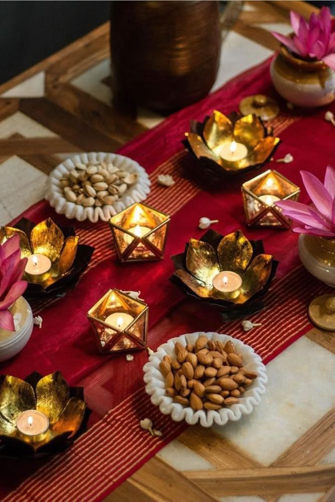 diwali decoration tips 2025 dining table with lights and dry fruits