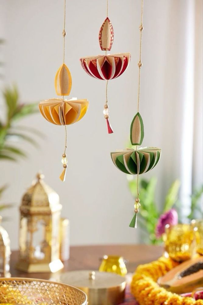 diwali decoration ideas colourful paper hanging decor