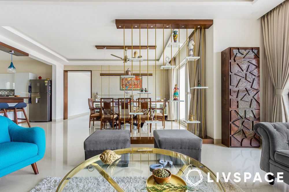 parition for living room with sleek design in gold