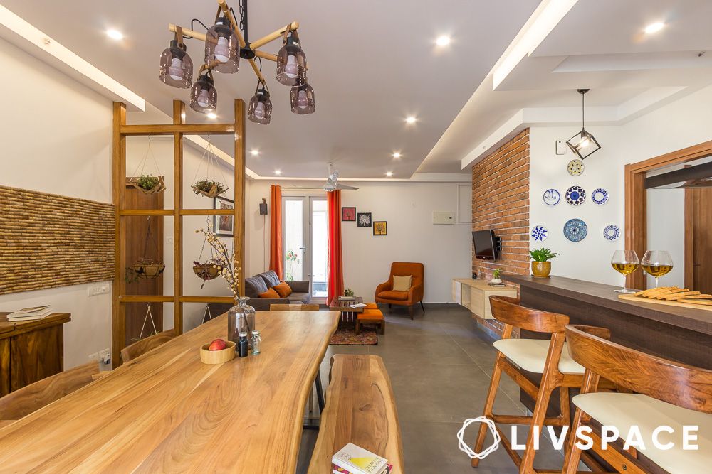 wooden partition for living room design