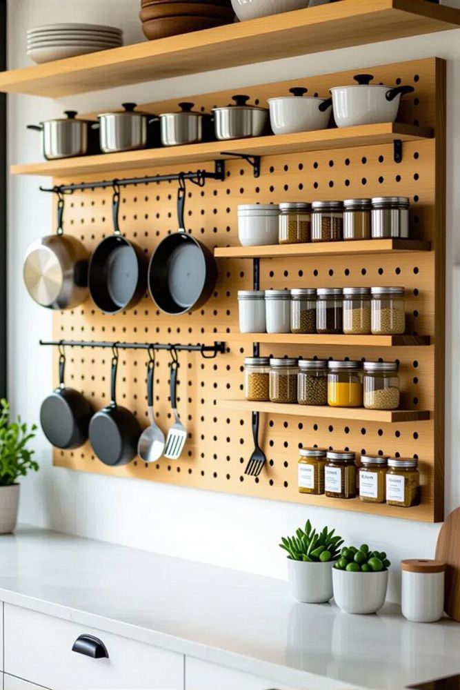 peg boards for kitchen storage