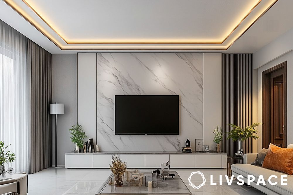 gypsum false ceiling with cove lights for living room