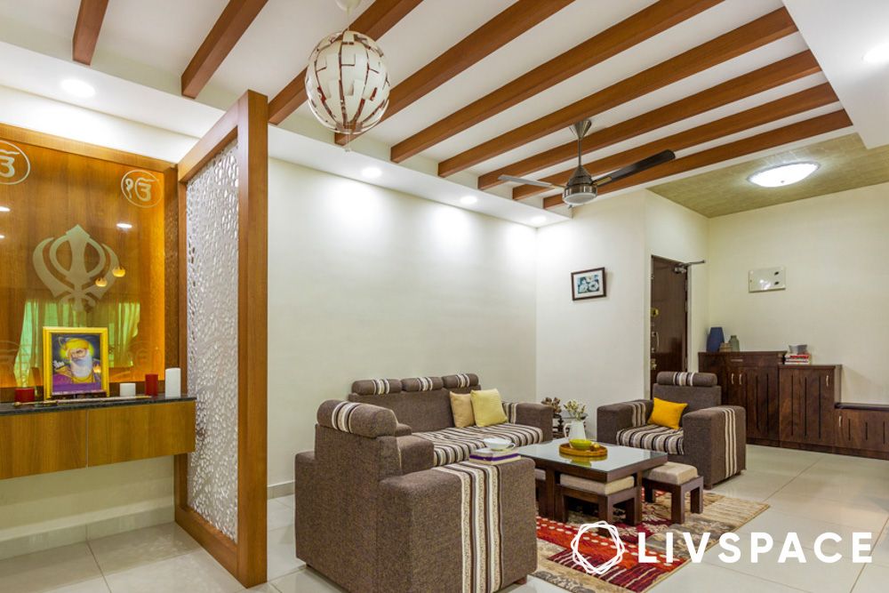 gypsum board ceiling with wooden slats
