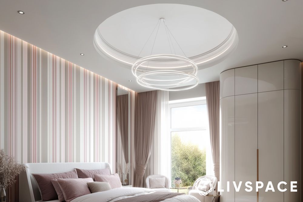 curved bedroom ceiling gypsum with chandelier