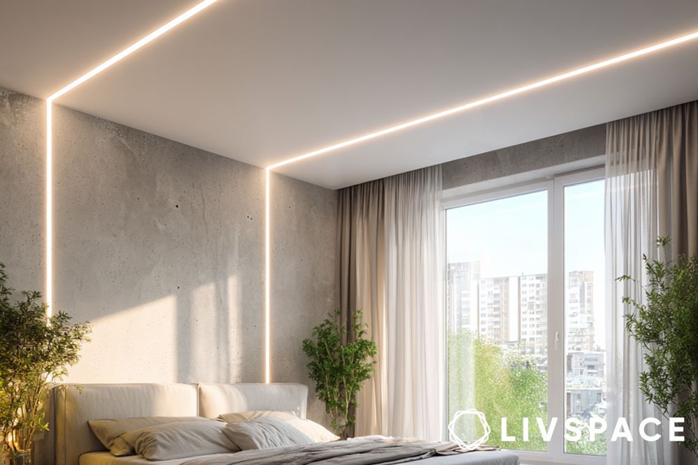 bedroom ceiling gypsum with strip light