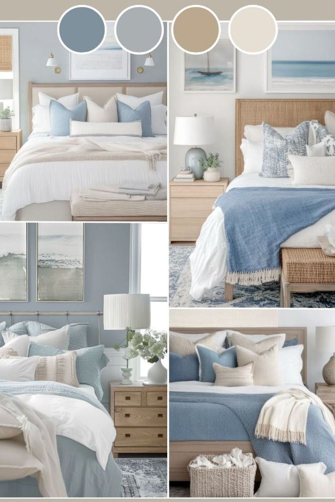 Coastal color palette featuring navy blue crisp white and sandy beige tones