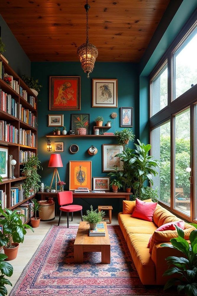 Japandi maximalism interior with sculptural vases and woven textures