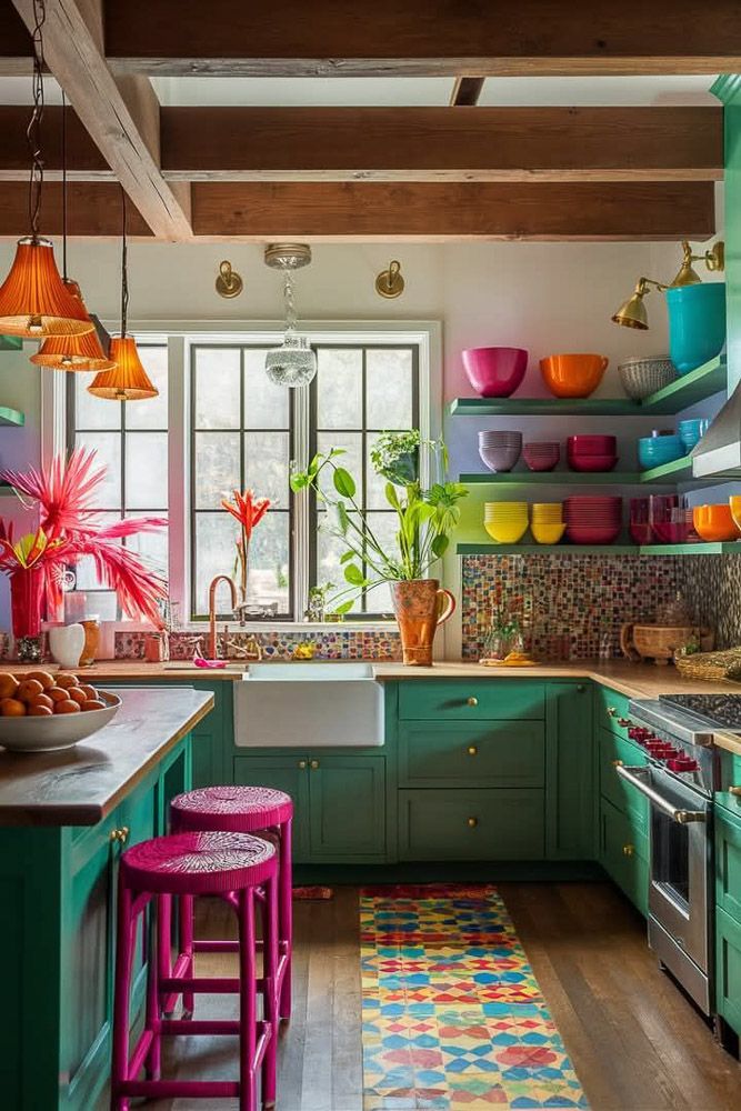 Colourful dopamine interior design with cheerful accessories