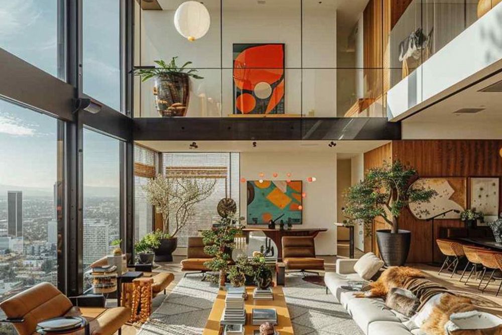 Neutral Japandi interior with oversized ceramics and layered textiles