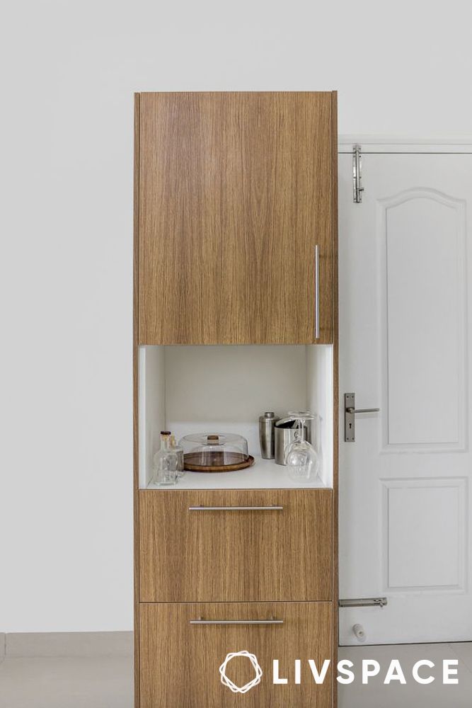 open and closed kitchen tall unit