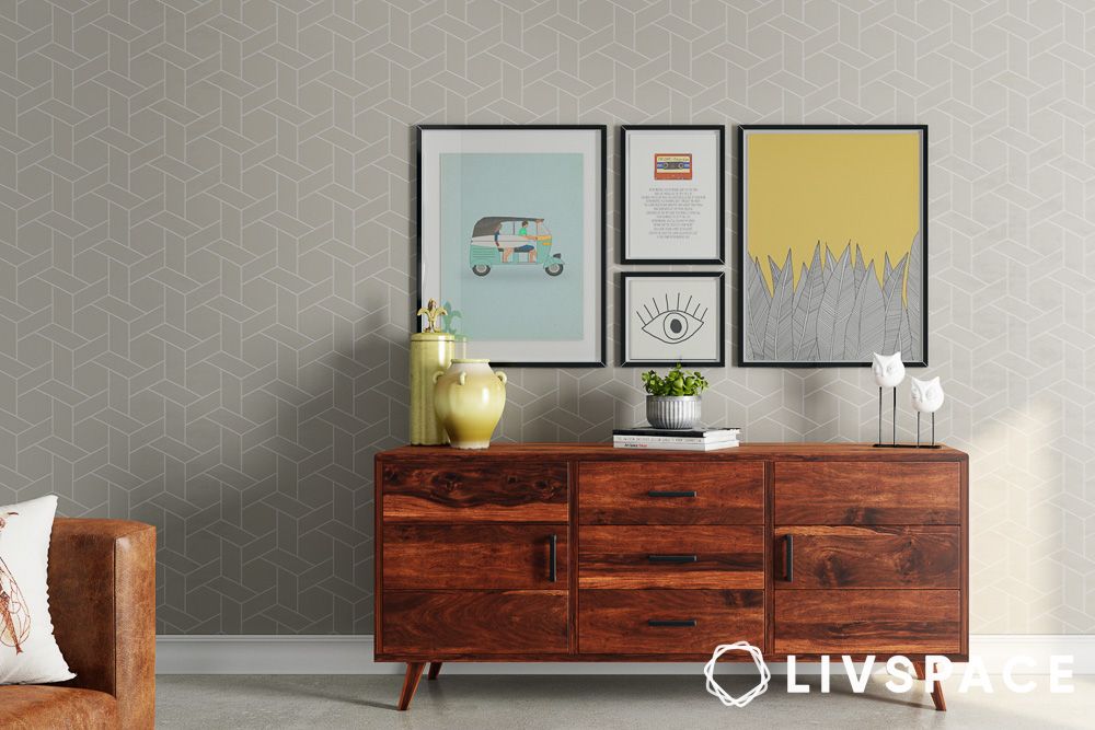 Wooden hallway table with storage drawers