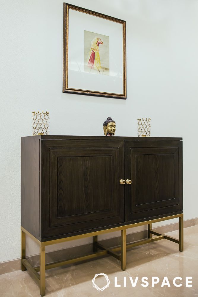 Console tables with drawers and shelves