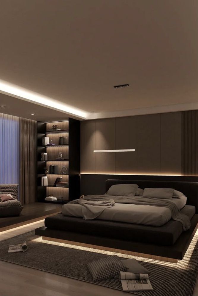 black and greige bedroom design