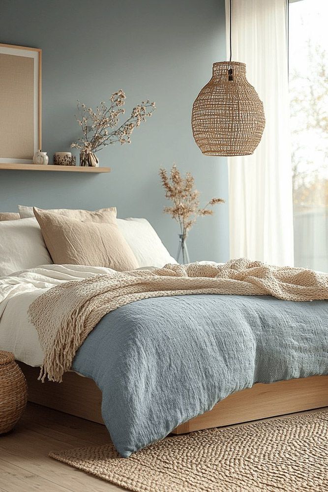 pastel blue and white bedroom wall colour combination