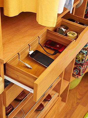 Charging drawers for walk in closets