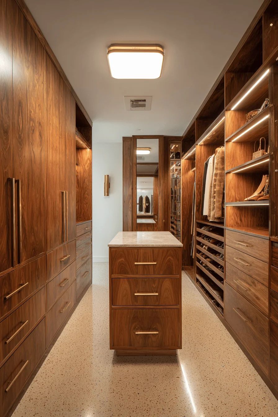 Warm wood tones replacing white in walk in closets