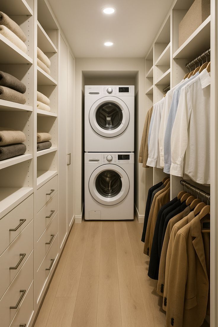 Concealed laundry integration inside walk in closet