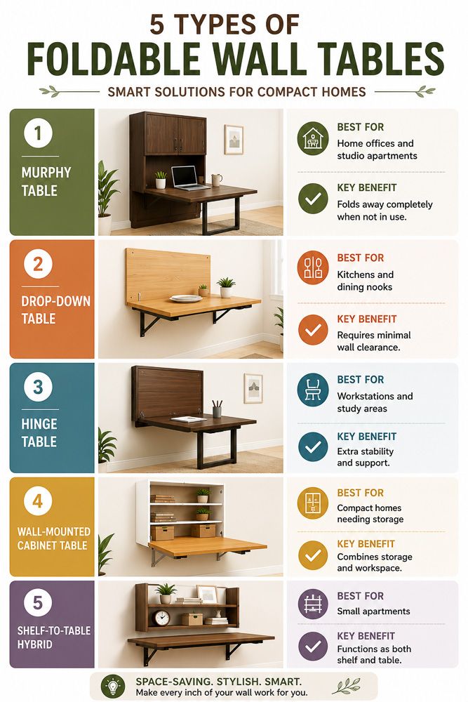 types of foldable wall tables