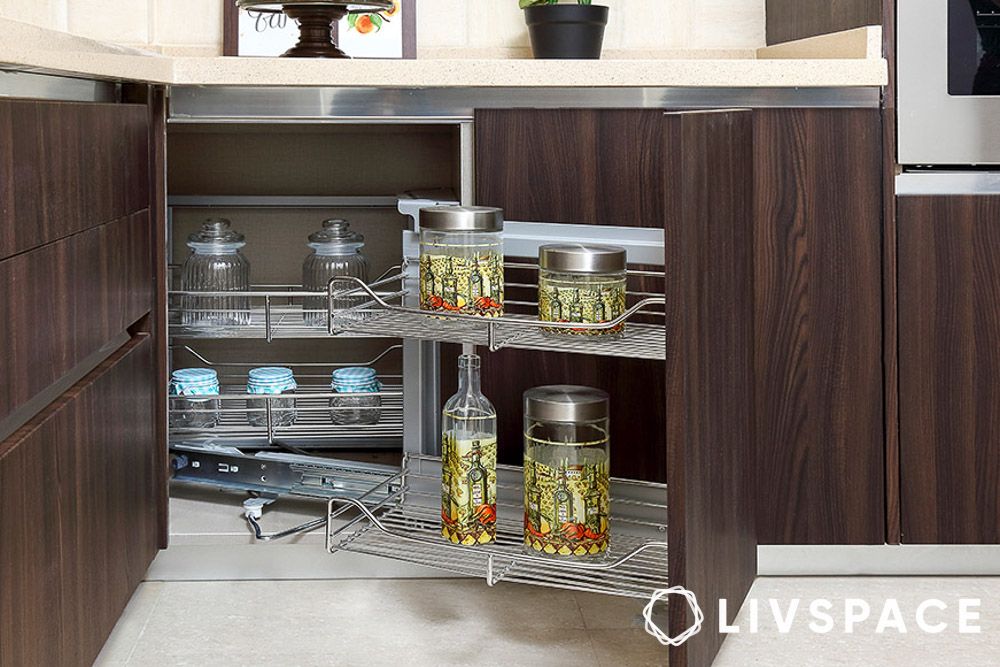 Standard wooden kitchen drawer with telescopic channel rails