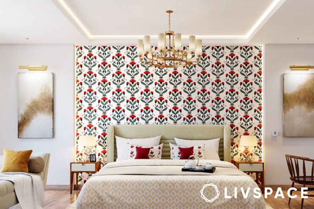 Layered bedroom lighting with cove lights and pendant lamps