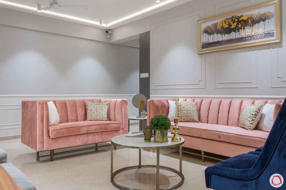 pink sofa designs-grey wall ideas