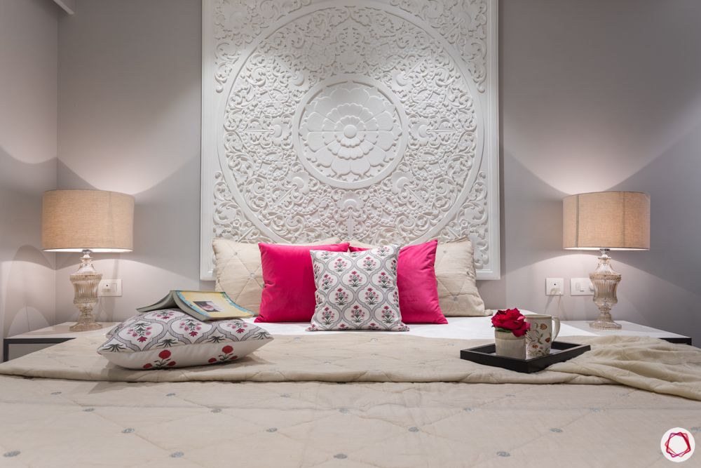 condo singapore-white wall panel designs-pink cushion designs