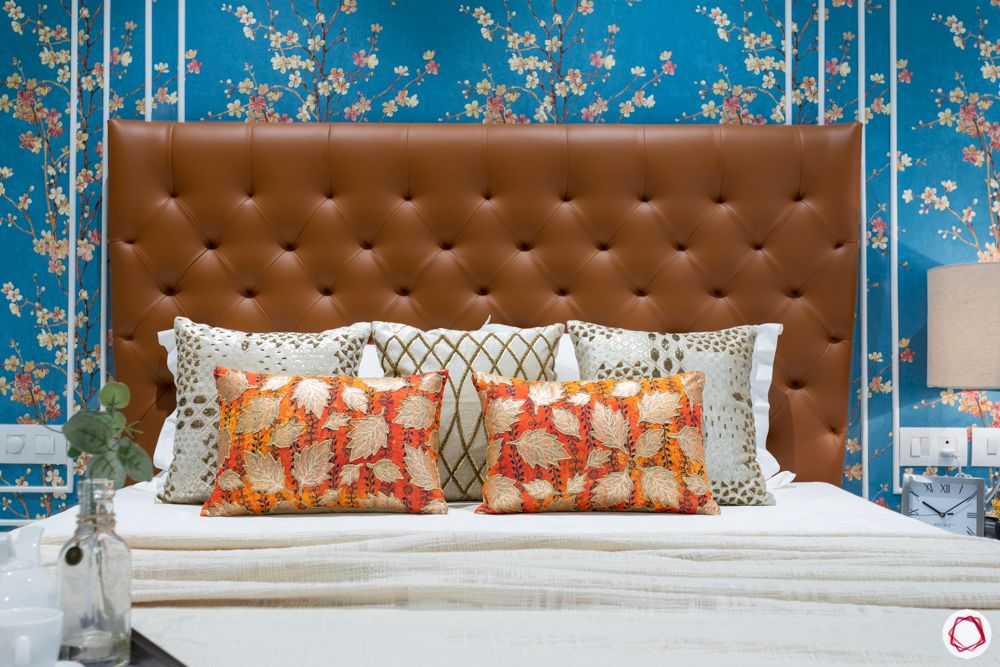 blue floral wallpaper-leather headboard designs