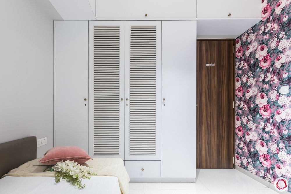 white wardrobe louvre door designs-pink floral wallpaper designs
