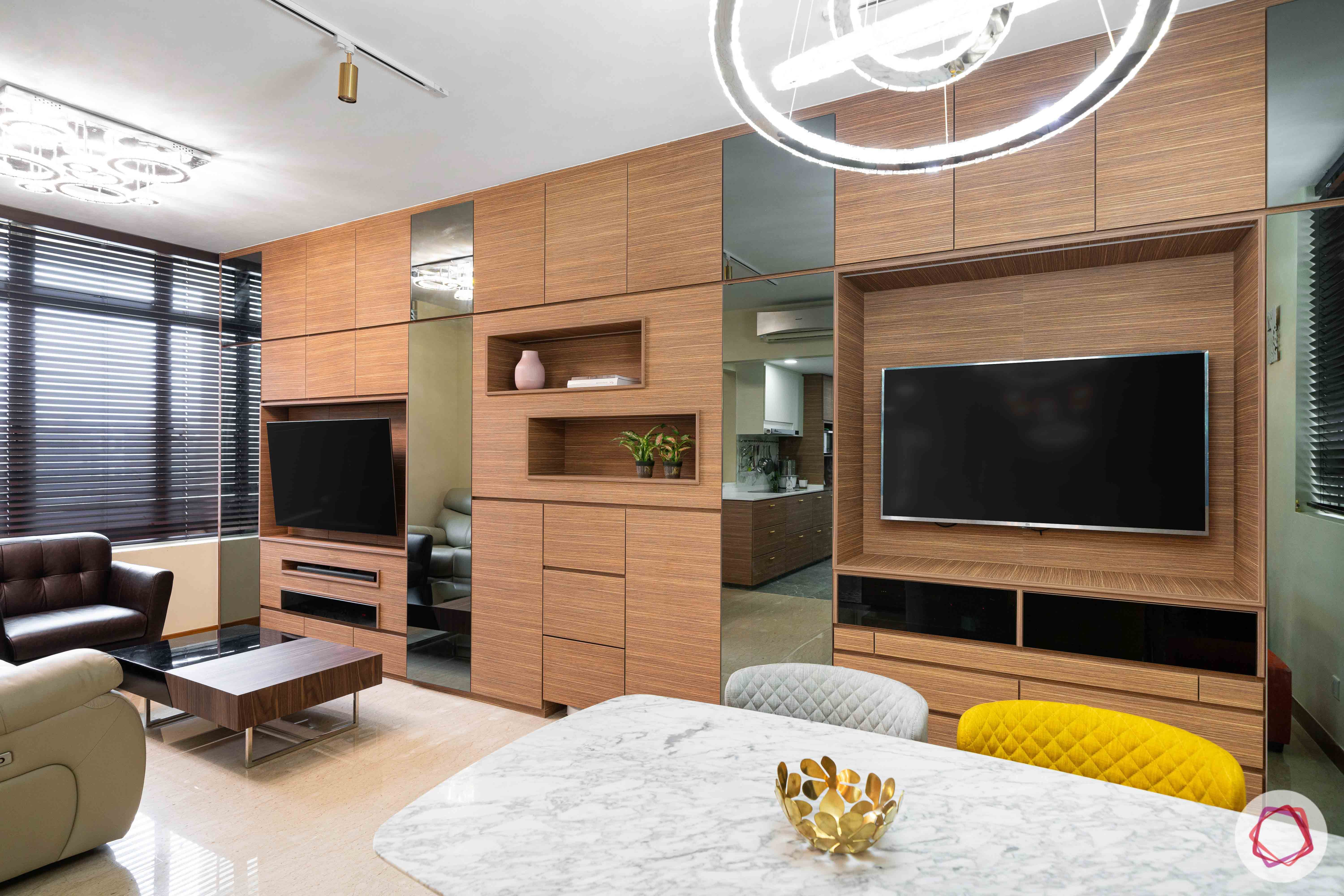 condo-interior-design-singapore-dining-accent-light-TV-unit-living-yellow-chair