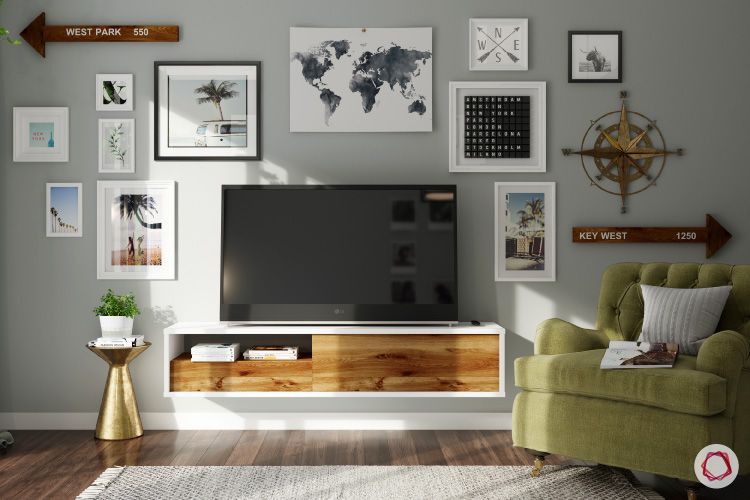 room-decor-arrows-TV-unit-wall-art-sofa