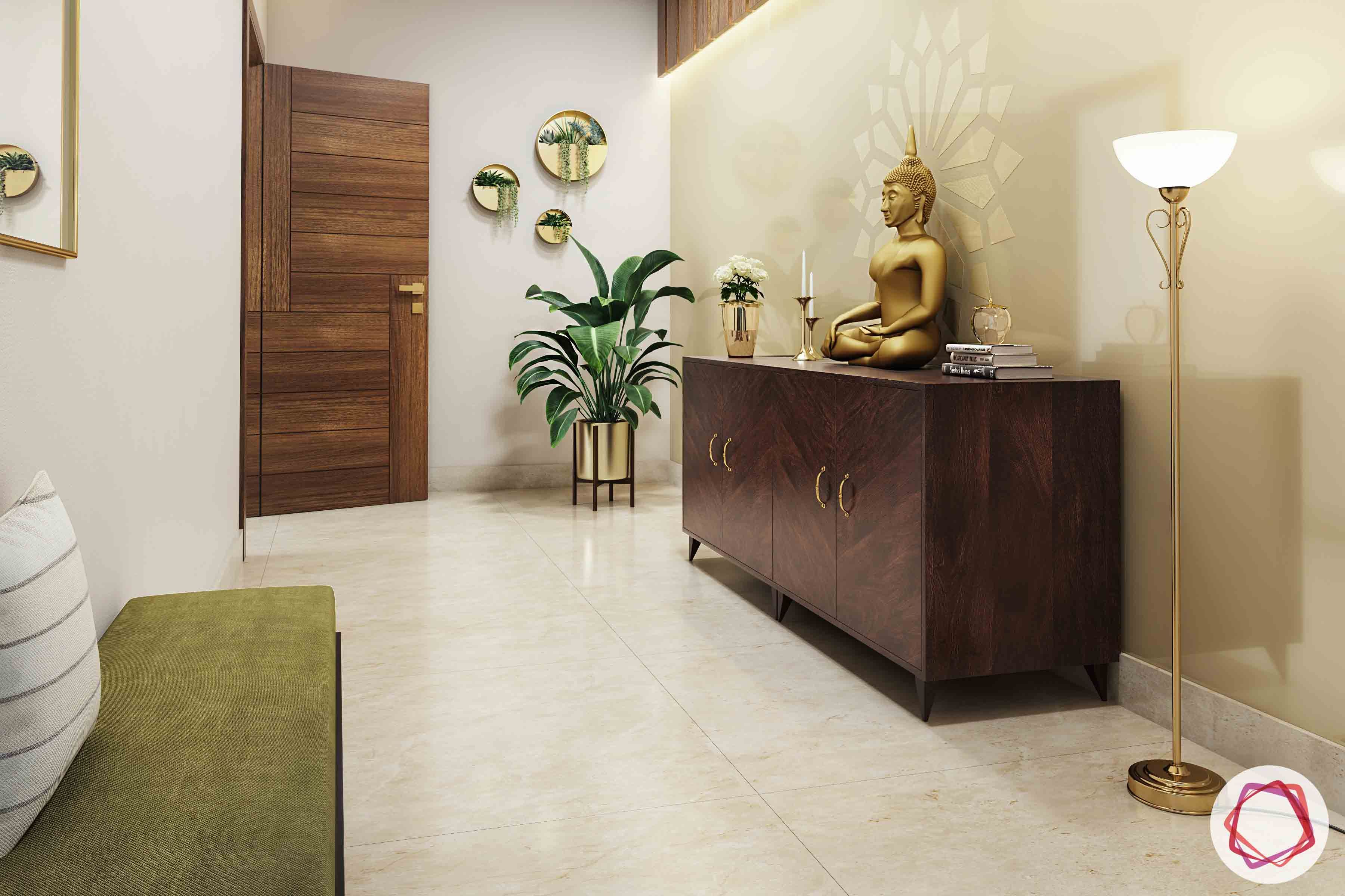 passage design ideas-wooden panel designs-buddha statue designs