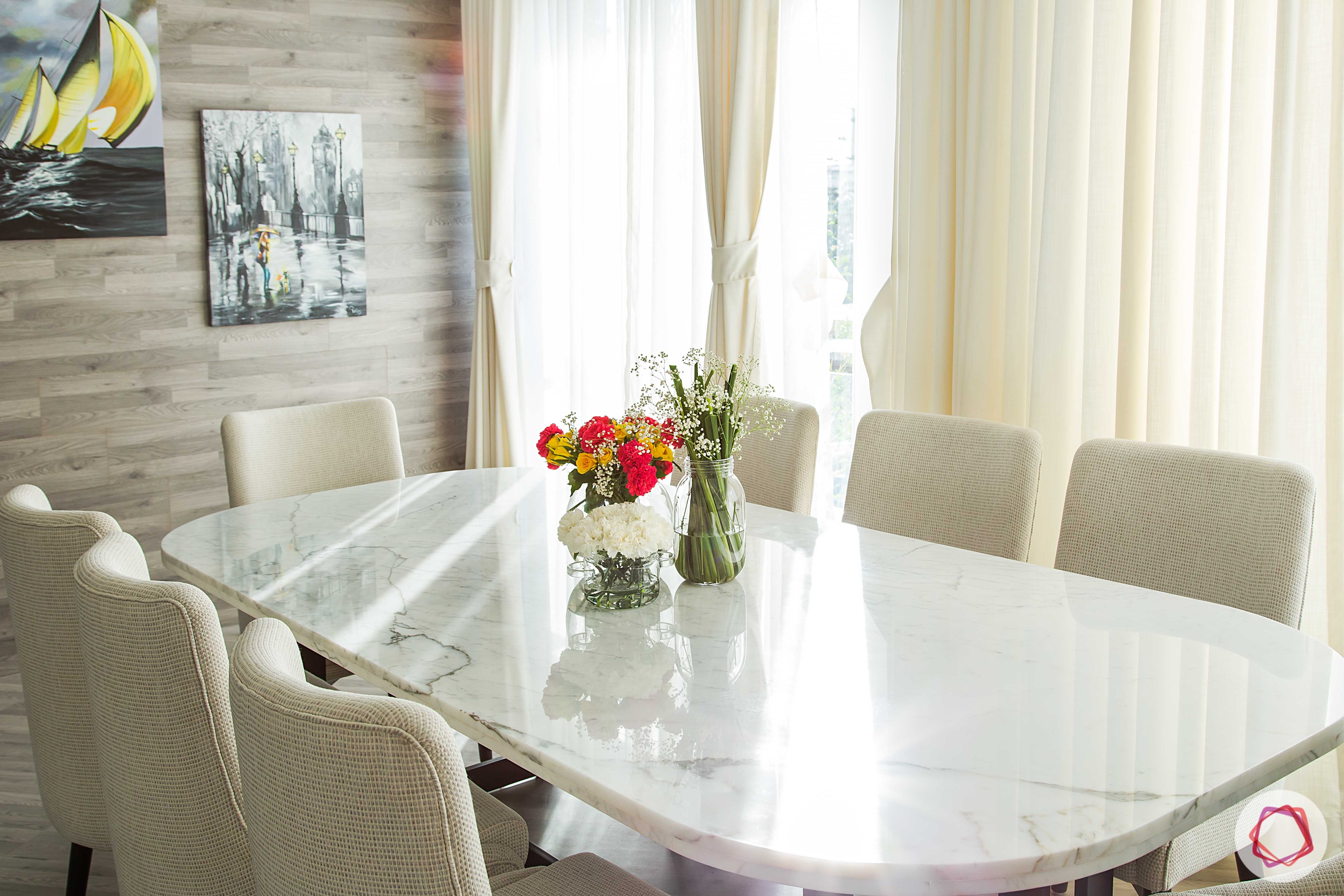 scandinavian interior design-marble dining room-white dining table