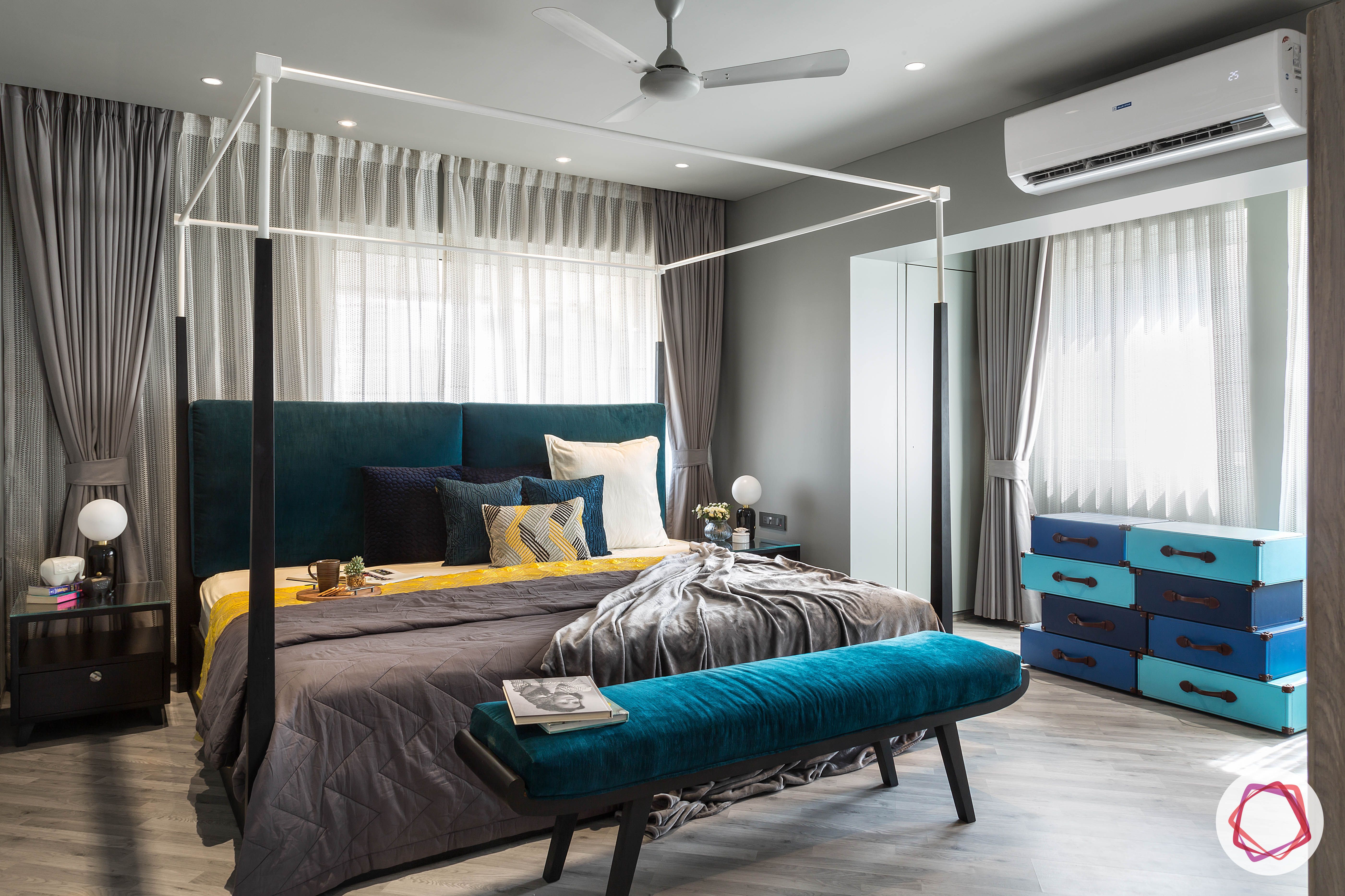condo-interior-design-four-poster bed-designs-blue-bench
