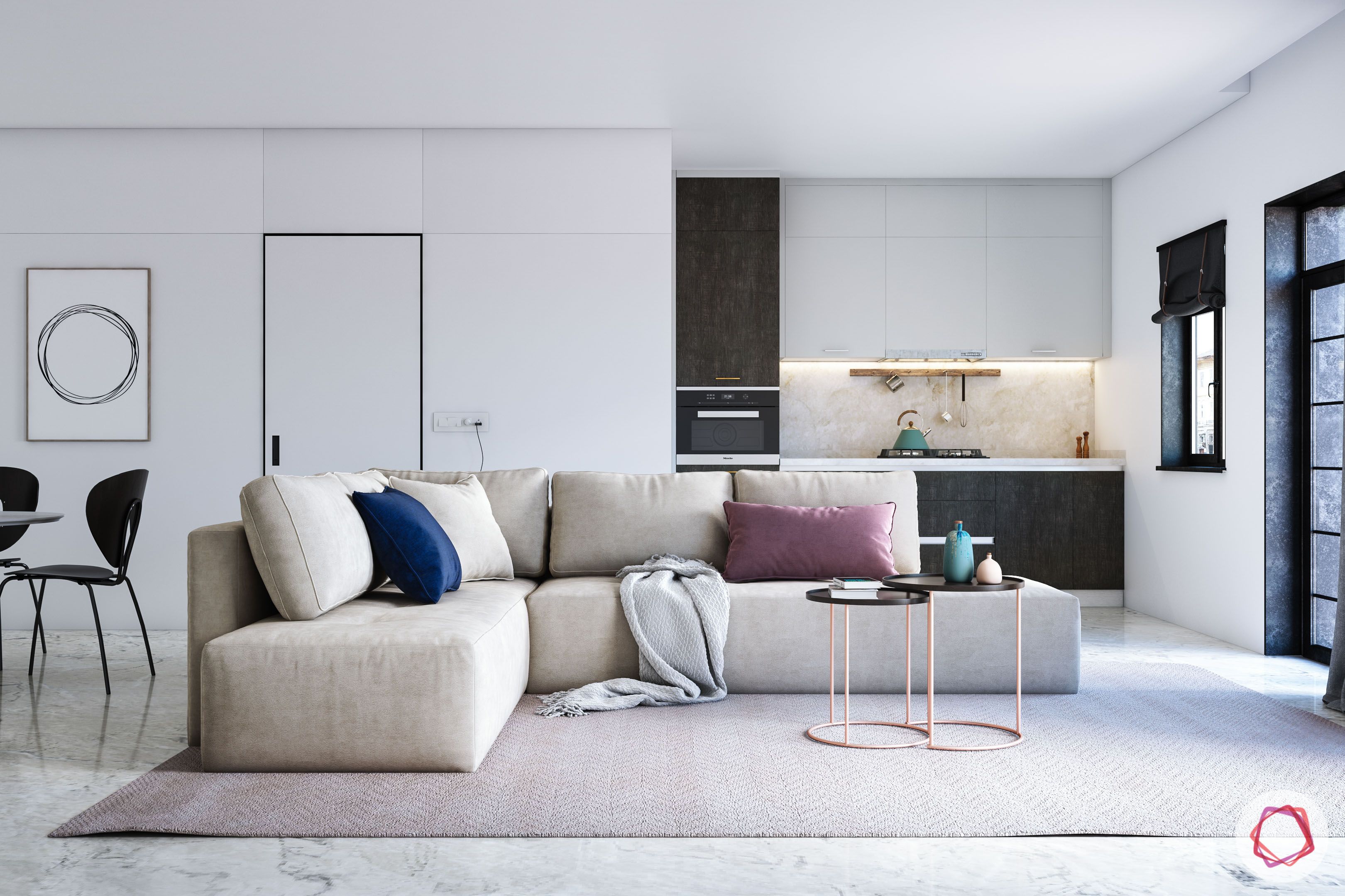 open kitchen-small space-white and brown kitchen