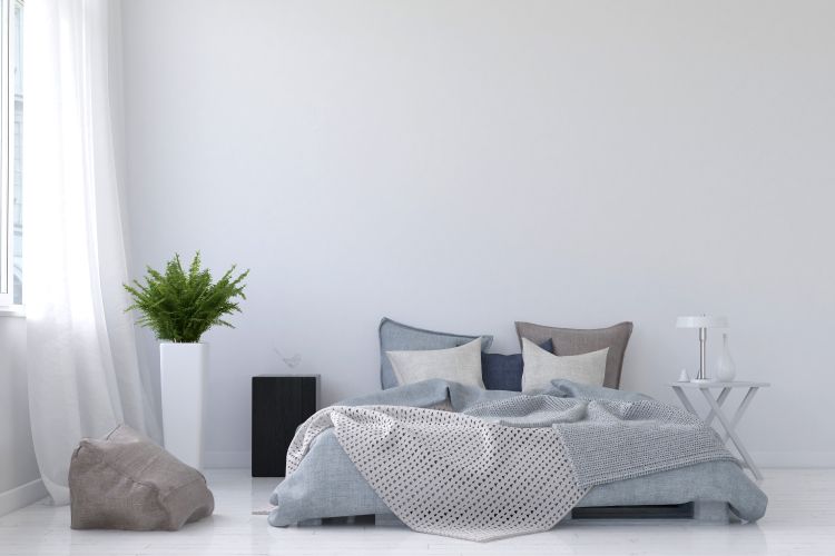 minimalist vs scandinavian design-grey bed designs-bed side tables