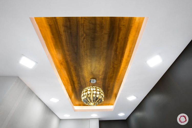 false ceiling lights-wooden panel-square lights-false ceiling-chandelier designs