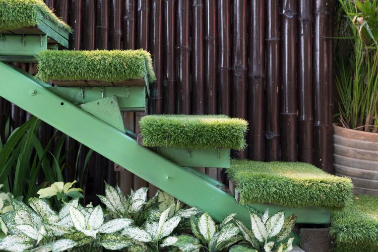 decor ideas for rental home-grass steps-plants