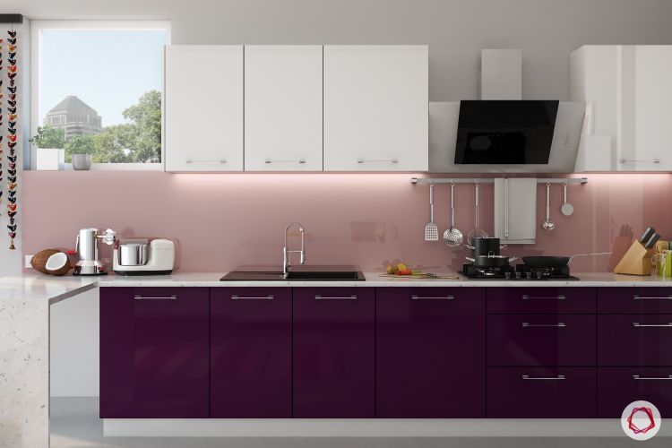 open kitchen design-bright colours-purple and pink kitchen-open kitchen design
