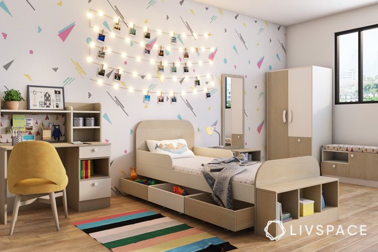 bedroom-children-wall-lighting-colours-accents-storage-bed-study-table-shelves
