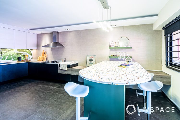 HDB-kitchen-design-terrazzo-top-cooker-hob-hood-display-shelves-chopping-boards