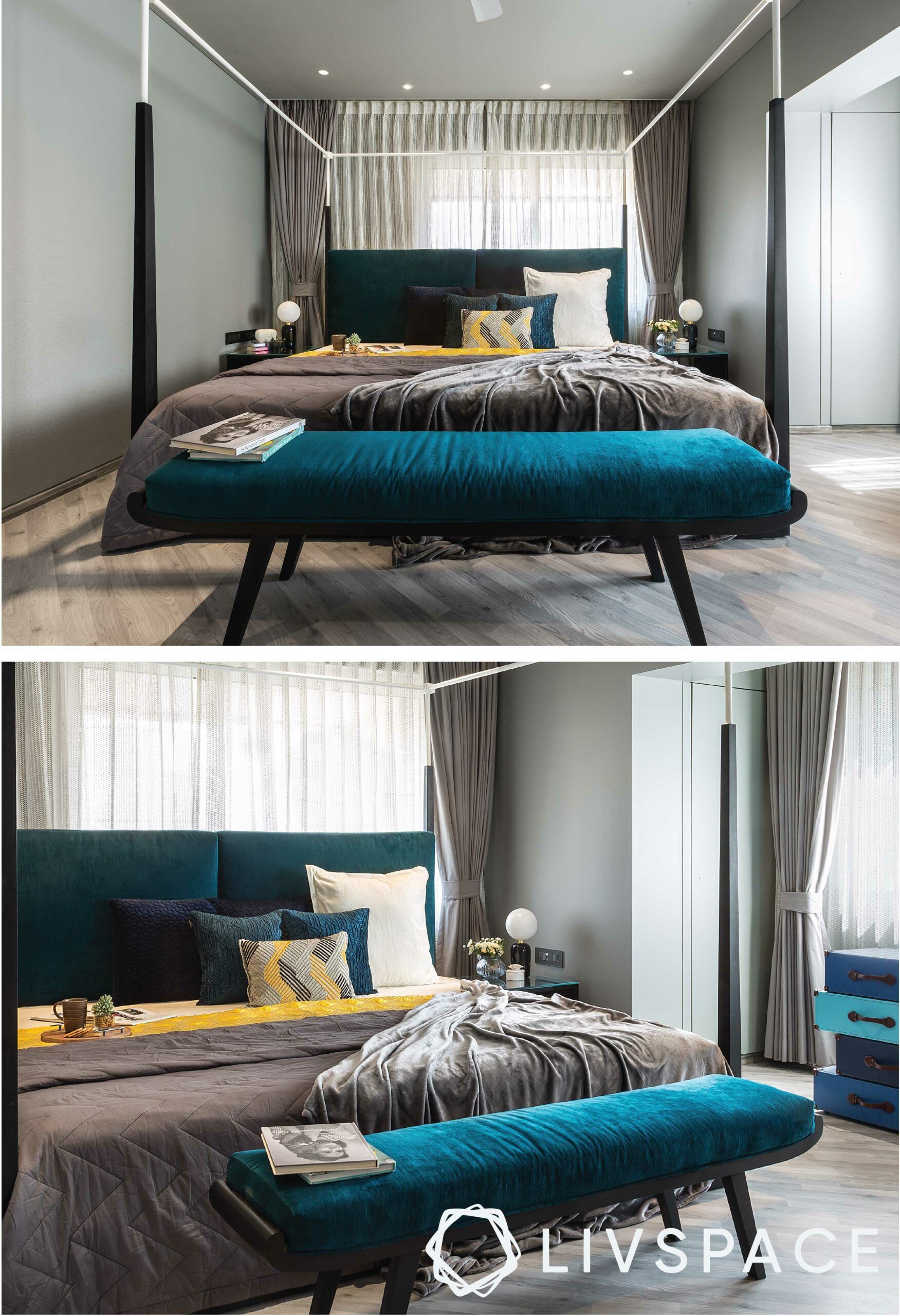 bedroom-design-teal-seating-chest-of-drawers