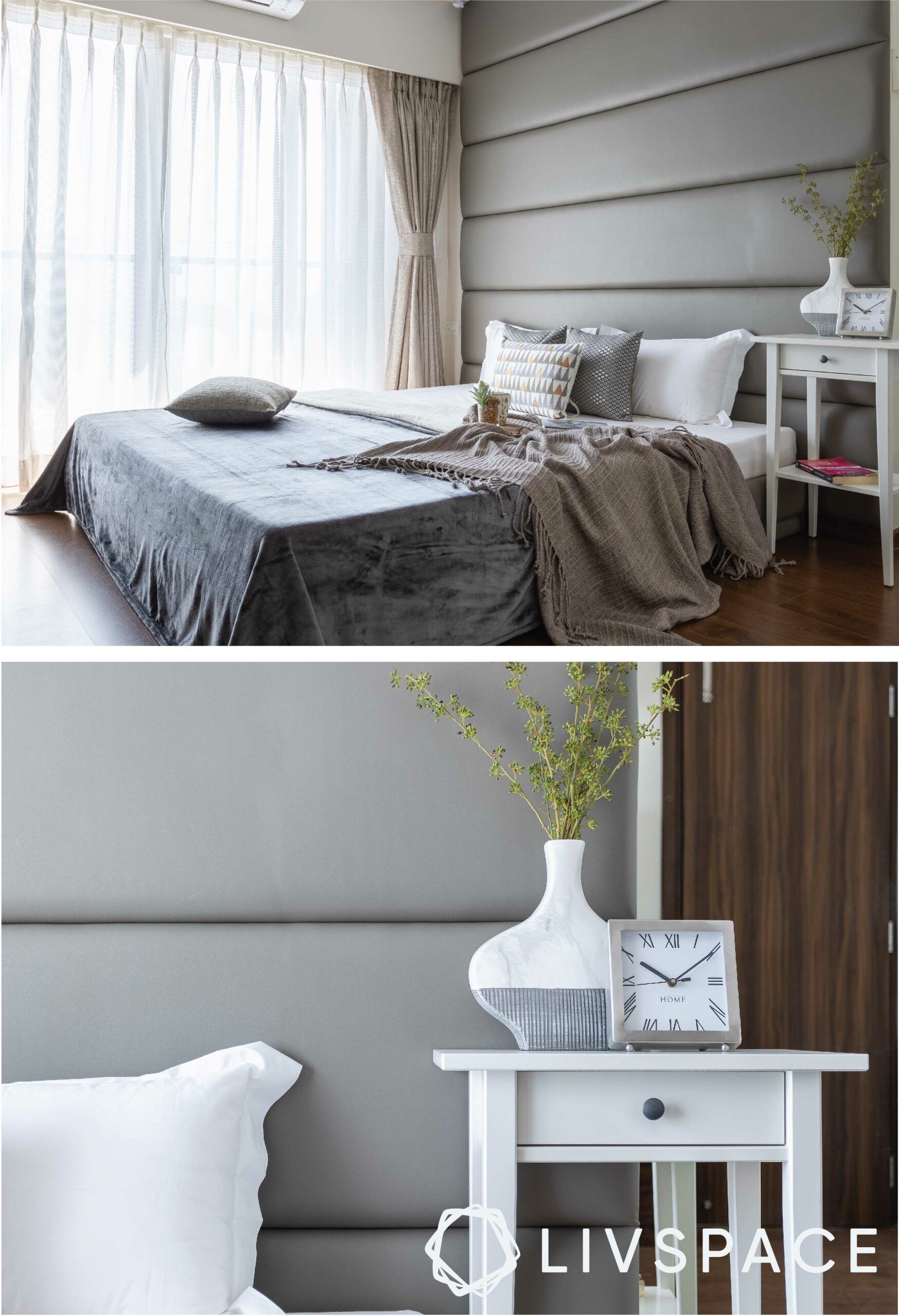 monochrome-large-headboard-bed-white-table