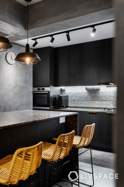 hdb bto-kitchen-yellow chairs-pendant lights